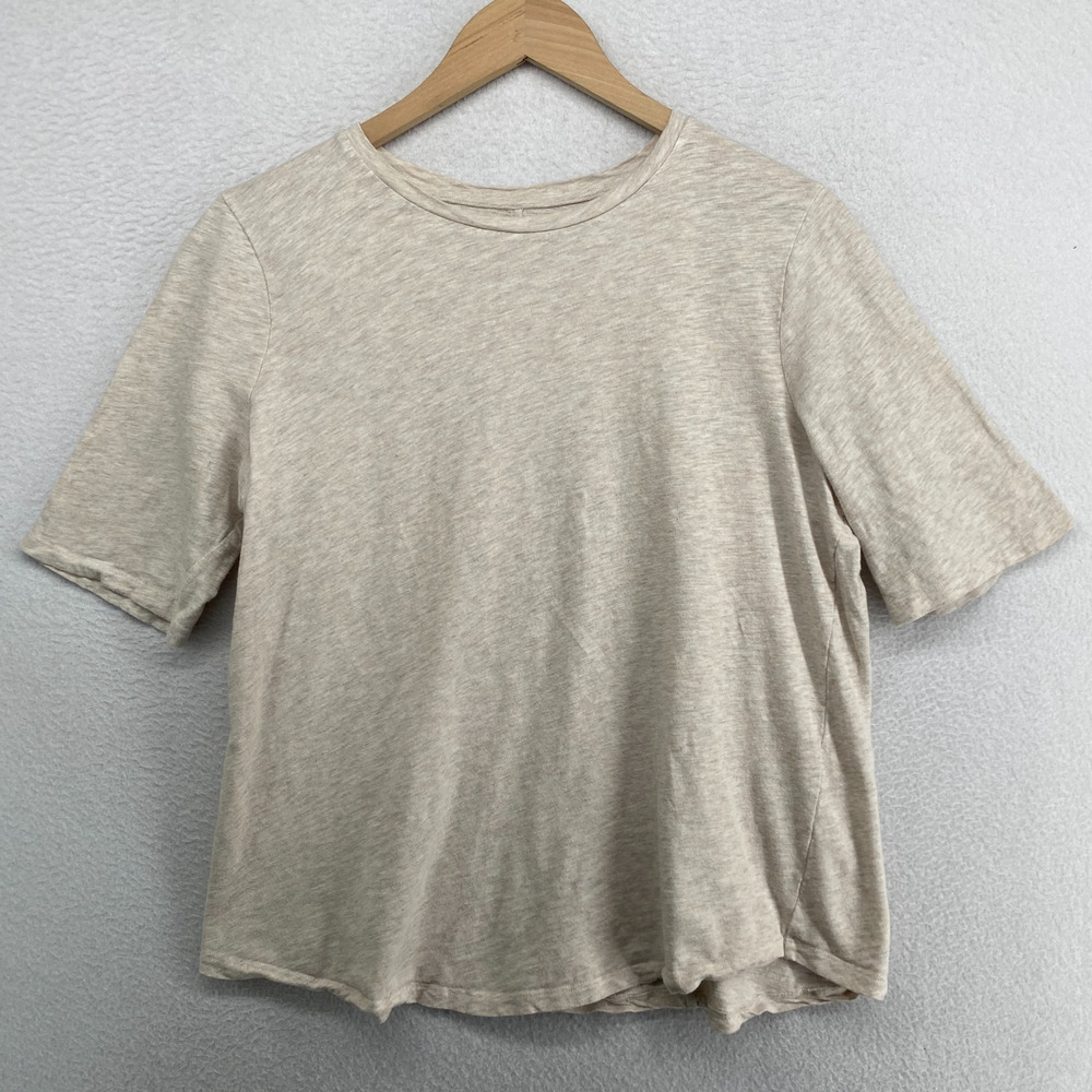 EILEEN FISHER Top M Slub Organic Cotton Jersey Short Sleeve Oatmeal Beige